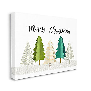 Stupell Industries Merry Christmas Greeting Modern Minimal Pine Trees, 36 x 48, Canvas Wall Art, Green, large