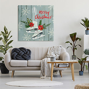 Stupell Industries Red Poinsettia Ice Skating Shoes Merry Christmas Sentiment, 36 x 36, Canvas Wall Art, Blue, rollover