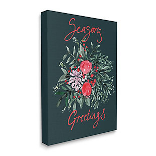 Stupell Industries Festive Winter Holly Wreath Season's Greetings Sentiment, 36 x 48, Canvas Wall Art, Green, large