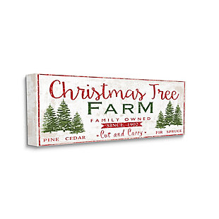 Stupell Industries  Vintage Christmas Tree Farm Sign Green Pine Forest, 10 x 24, Canvas Wall Art, Red, large