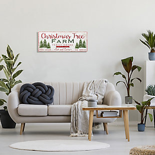 Stupell Industries Vintage Christmas Tree Farm Sign Green Pine Forest, 13 x 30, Canvas Wall Art, Red, rollover