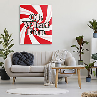 Stupell Industries Oh What Fun Festive Typography Peppermint Red Pattern, 36 x 48, Canvas Wall Art, Red, rollover
