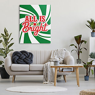 Stupell Industries All's Bright Bold Holiday Typography Green Peppermint Spiral, 36 x 48, Canvas Wall Art, Green, rollover