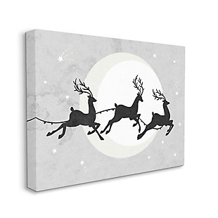 Stupell Industries Reindeers Prancing Sleigh Line over Christmas Moon, 36 x 48, Canvas Wall Art, Gray, large