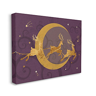 Stupell Industries Reindeers Flying over Crescent Moon Glam Christmas Sky, 16 x 20, Canvas Wall Art, Purple, large