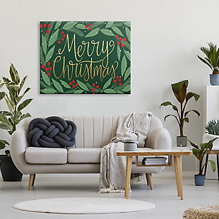 Stupell Industries Merry Christmas Festive Sentiment Chic Holiday Holly, 36 x 48, Canvas Wall Art, Green, rollover