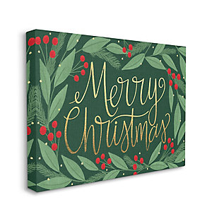 Stupell Industries Merry Christmas Festive Sentiment Chic Holiday Holly, 36 x 48, Canvas Wall Art, Green, large