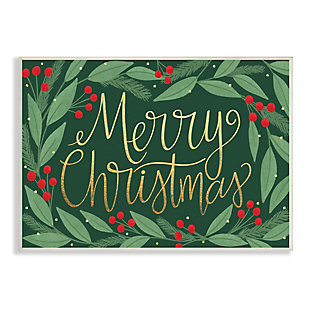 Stupell Industries Merry Christmas Festive Sentiment Chic Holiday Holly, 10 x 15, Wood Wall Art, Green, large