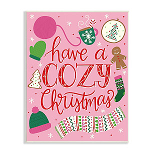 Stupell Industries Have A Cozy Christmas Festive Phrase Gingerbread Scarf, 13 x 19, Wood Wall Art, Pink, large