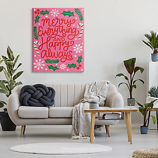 Stupell Industries Merry Everything and Happy Always Phrase Candy Cane, 36 x 48, Canvas Wall Art, Pink, rollover