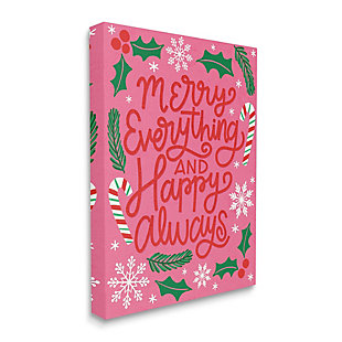 Stupell Industries Merry Everything and Happy Always Phrase Candy Cane, 36 x 48, Canvas Wall Art, Pink, large