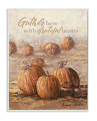 Stupell Industries Gather Here Autumn Pumpkin Seasonal Fall Painting, 10 x 15, Wood Wall Art, Orange, large