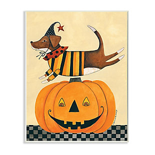 Stupell Industries  Vintage Carved Pumpkin Halloween Dog Illustration, 10 x 15, Wood Wall Art, , large
