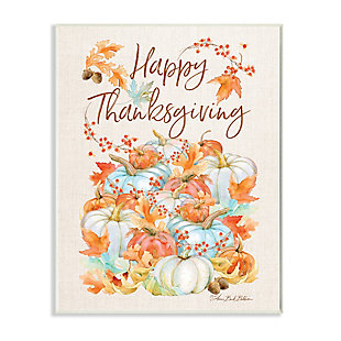 Stupell Industries Happy Thanksgiving Phrase White Autumn Pumpkins, 10 x 15, Wood Wall Art, Orange, large
