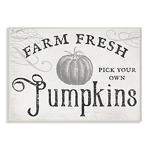 Stupell Industries Vintage Rustic Farm Fresh Pumpkins Sign, 10 x 15, Wood Wall Art, Off White, large