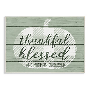 Stupell Industries Green Thankful Blessed Pumpkin Harvest Phrase, 10 x 15, Wood Wall Art, Green, large