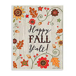 Stupell Industries Happy Fall Y'all Phrase Autumn County Border, 10 x 15, Wood Wall Art, , large