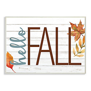 Stupell Industries Hello Fall Planked Look Autumn Foliage, 10 x 15, Wood Wall Art, , large