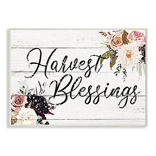 Stupell Industries Harvest Blessings Phrase Pink Peony Floral Arrangements, 10 x 15, Wood Wall Art, , large