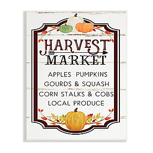 Stupell Industries Harvest Market Sign Autumn Seasonal Farm Foods, 10 x 15, Wood Wall Art, Off White, large