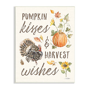 Stupell Industries  Pumpkin Kisses Harvest Wishes Phrase Wild Turkey, 10 x 15, Wood Wall Art, , large