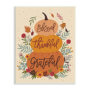 Stupell Industries Blessed Thankful Grateful Sentiments Stacked Orange Pumpkins, 13 x 19, Wood Wall Art, Orange, large
