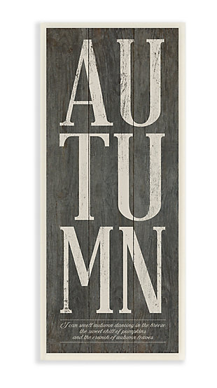 Stupell Industries  Autumn Grey Wood Textured Fall Seasonal Word Design, 7 x 17, Wood Wall Art, , large