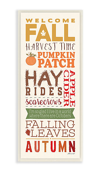 Stupell Industries Welcome Fall Harvest Time Seasonal Word Design, 7 x 17, Wood Wall Art, , large