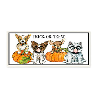 Stupell Industries Trick or Treat Festive Pet Dogs Halloween Outfits, 7 x 17, Wood Wall Art, , large