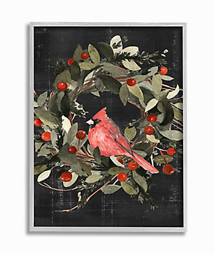 Stupell Industries Red Cardinal In Wreath Design Framed Wall Art, Red, large