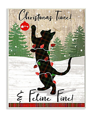 Stupell Industries Country Holiday Christmas Time Phrase Family Cat Scene Wood Wall Art, Multi, large
