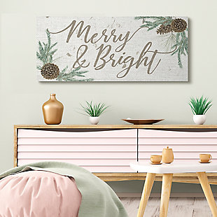 Stupell Industries Merry and Bright Festive Country Winter Sign Canvas Wall Art, Off White, rollover