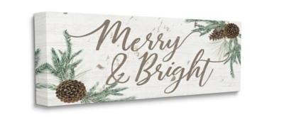 Stupell Industries Merry and Bright Festive Country Winter Sign Canvas Wall Art, Off White, large