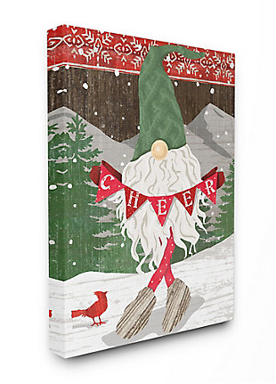 Stupell Industries Winter Holiday Gnome with Festive 'Cheer' Display Canvas Wall Art, Off White, large