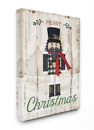 Stupell Industries Merry Christmas Holiday Phrase Winter Nutcracker Canvas Wall Art, Tan, large