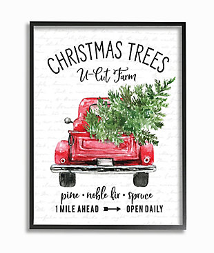 Stupell Industries Christmas Red Farm Truck with Winter Pine Framed Wall Art, Off White, large