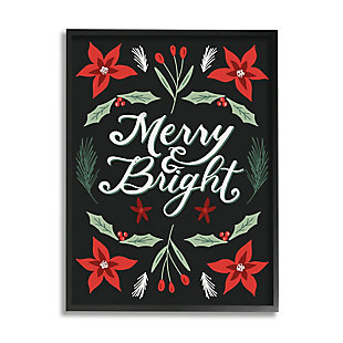 Stupell Industries Merry and Bright Festive Christmas Text Poinsettia Framed Wall Art, Black, large
