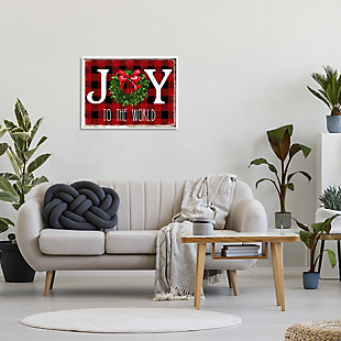 Stupell Industries Joy To World Christmas Charm Buffalo Plaid Framed Wall Art, Red, rollover