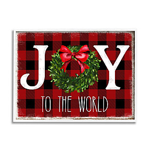 Stupell Industries Joy To World Christmas Charm Buffalo Plaid Framed Wall Art, Red, large