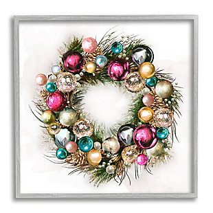 Stupell Industries Festive Ornamental Wreath Minimal Christmas Charm Framed Wall Art, White, large