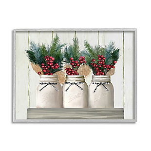Stupell Industries White Country Jars with Christmas Berry Bouquets Framed Wall Art, Off White, large