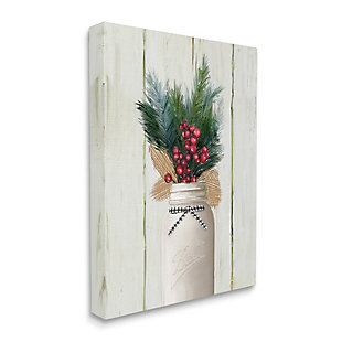 Stupell Industries Country Holiday Jar Pine Needles Christmas Berries Canvas Wall Art, Off White, large