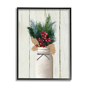Stupell Industries Country Holiday Jar Pine Needles Christmas Berries Framed Wall Art, Off White, large