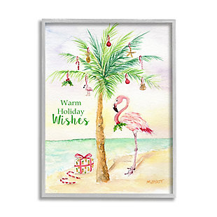 Stupell Industries Tropical Flamingo Christmas Nautical Palm Tree Framed Wall Art, Tan, large