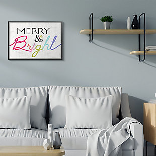 Stupell Industries Merry and Bright Whimsical Rainbow Colors Framed Wall Art, White, rollover