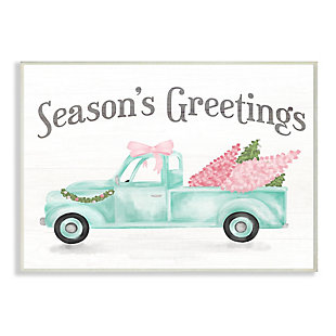 Stupell Industries Pink Turquoise Christmas Season's Greetings Truck Wood Wall Art, White, large