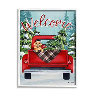 Stupell Industries Winter Welcome Red Truck Christmas Pet Dog Framed Wall Art, Multi, large