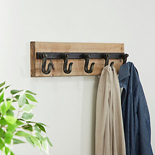 Bayberry Lane Brown Wood Industrial Wall Hook 24" x 4" x 6", , rollover