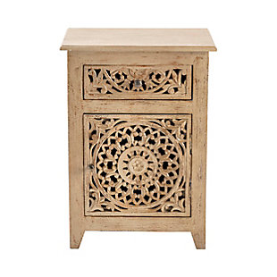 Rustic yet refined, the Bengal Manor Cabinet by Crestview Collection is the perfect accent for your modern home. Exclusively designed and developed to add visual value in your home, this wood cabinet features intricately-carved patterns on the single door and drawer. Its distressed gray finish is an ideal fit with any decor.Made of wood and engineered wood | Dark gray finish | Clover-shaped top | Turned leg details | Wipe clean with a dry cloth | Assembly required | Indoor use only