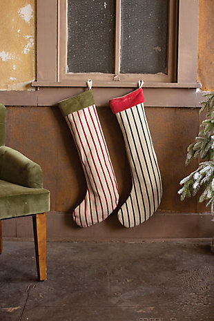 Kalalou Giant Striped Christmas Stockings with Velvet Collar (Set of 2), , rollover